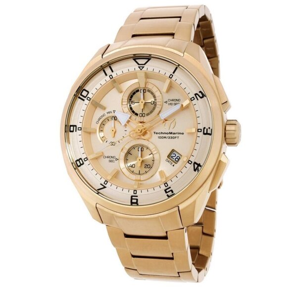 NWT Authentic Technomarine Ocean Chronograph Quartz Gold Dial Men's Watch - Picture 1 of 3